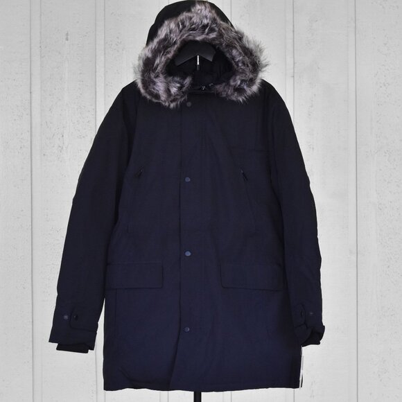 LONDON FOG Men's Snorkel Jacket with Detachable Hood & Faux Fur Trim Black Large - Picture 1 of 12